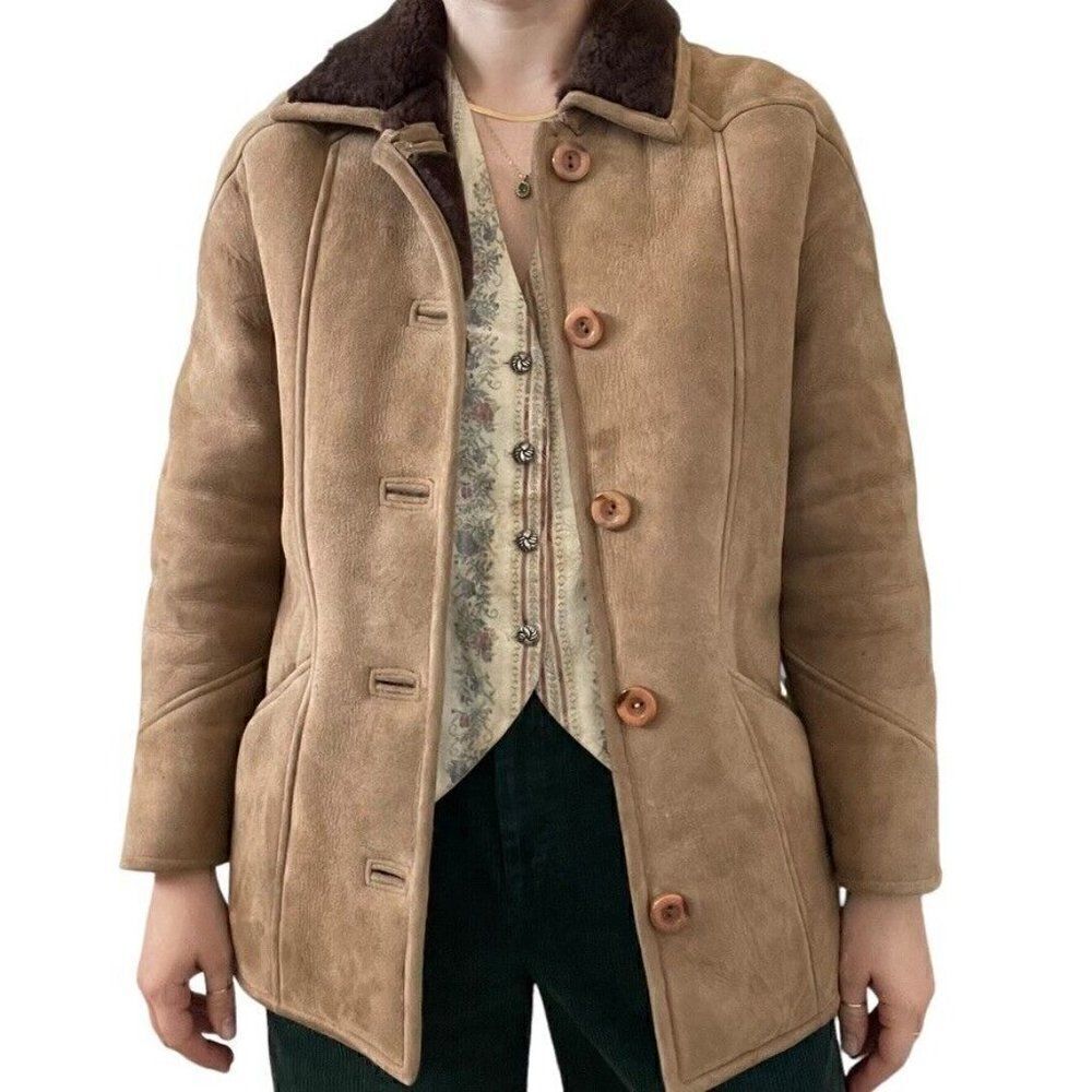 Vintage Womens Brown Shearling Western Bohemian Winter Jacket Made in Ireland - Picture 2 of 8